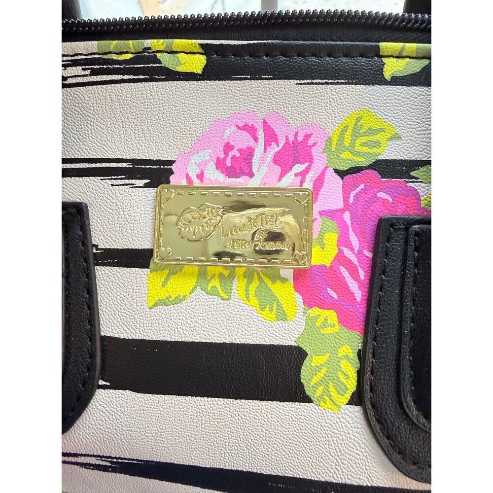 Luv Betsey by Betsey Johnson Naomi Floral & Striped Satchel Crossbody Purse Bag - Picture 2 of 7